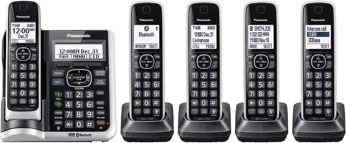 Black/Silver Trim 5 Handsets Cordless Phone System E197126
