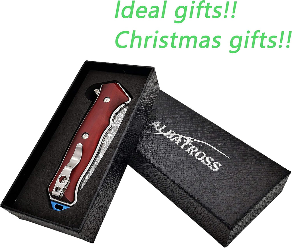Damascus Folding Pocket Knives with Liner Lock, Cocobolo Wood Handle, Pack of 2 X1948