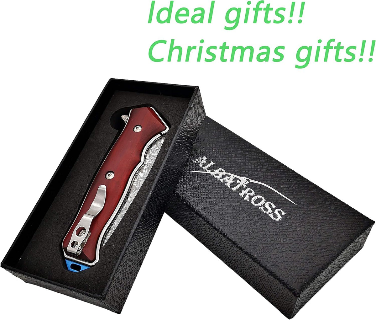 Damascus Folding Pocket Knives with Liner Lock, Cocobolo Wood Handle, Pack of 2 X1948