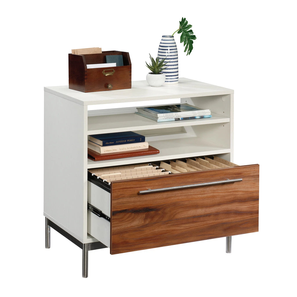 Pearl Oak Finish Lateral File Cabinet with Open Storage U23173