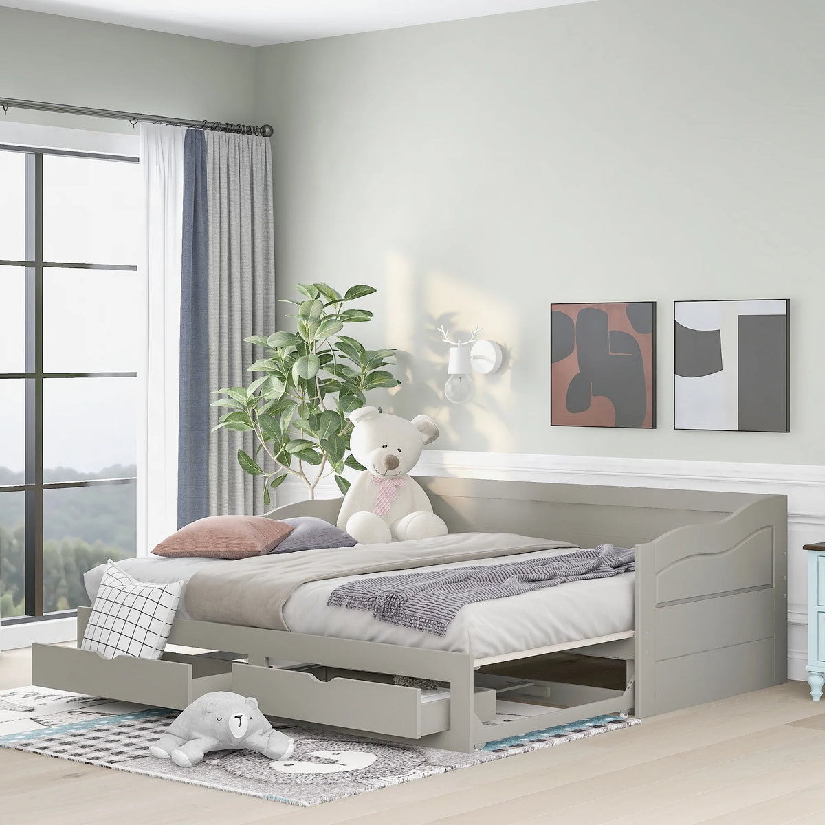 Wooden Daybed with Trundle and Two Storage Drawers L99766