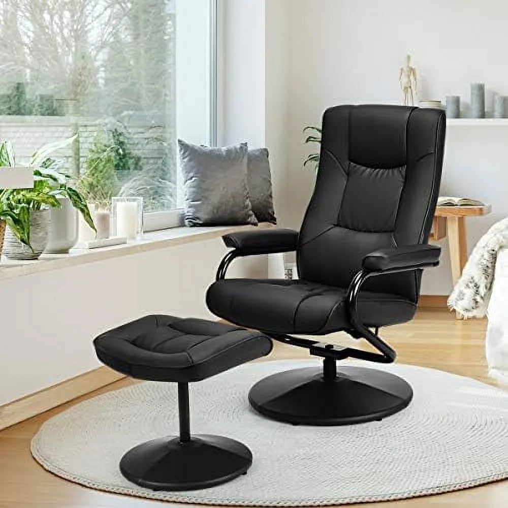 Gray PU Leather Recliner Chair with Ottoman V3575