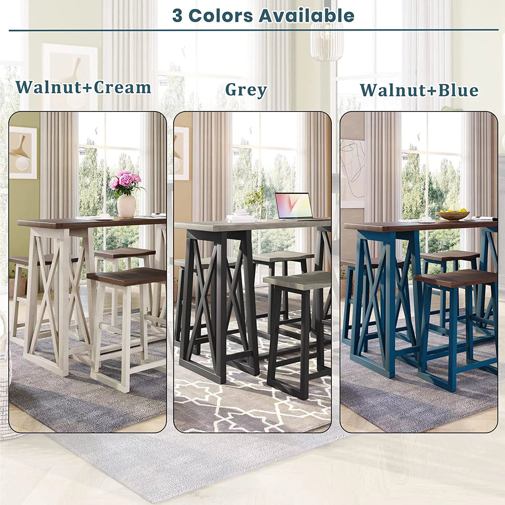 3 Piece Counter Height Table with Storage Cabinet Shelves and 2 Chairs Q18721