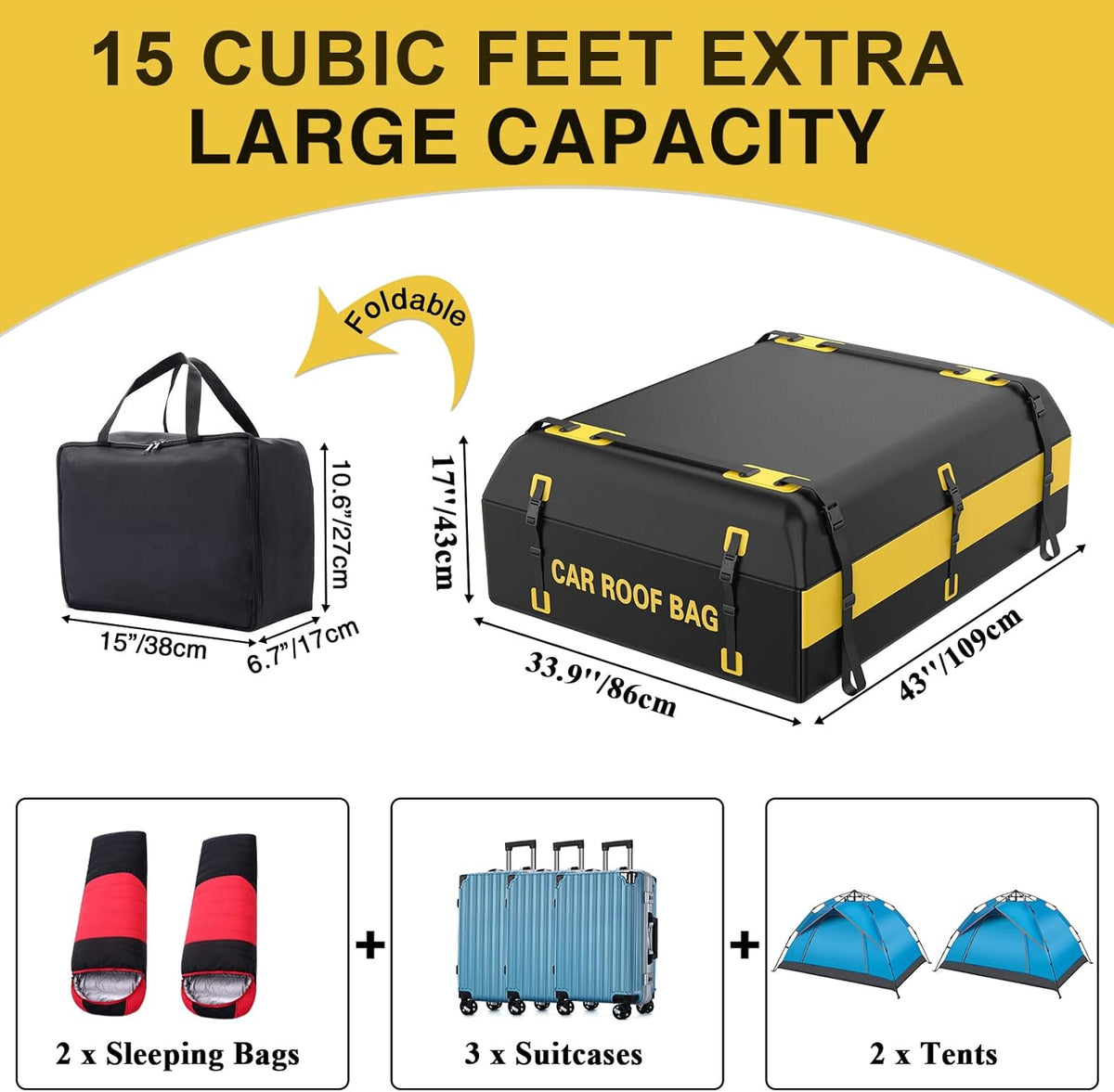 15 Cubic Feet Waterproof Rooftop Cargo Carrier with Anti-Slip Mat B9547