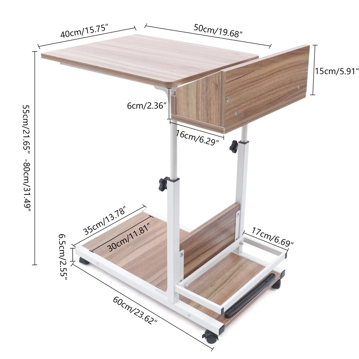 Adjustable C Shaped Mobile Side Table with Lockable Wheels P147991