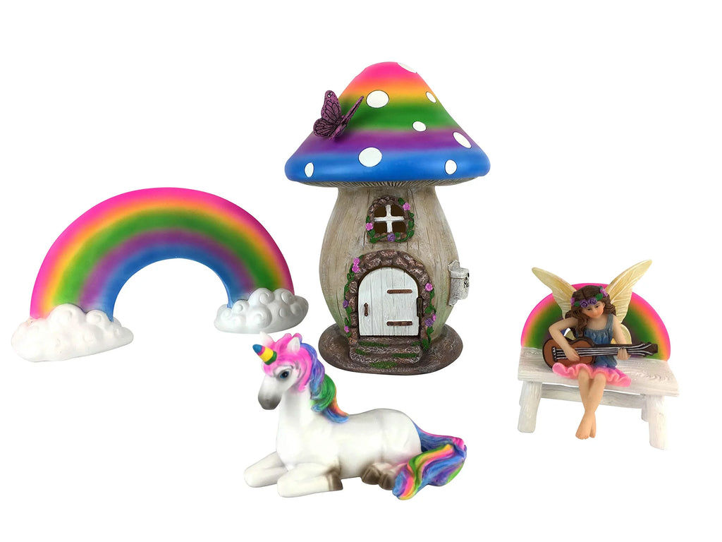 Miniature Rainbow Mushroom Fairy House 5-Piece Set R59760