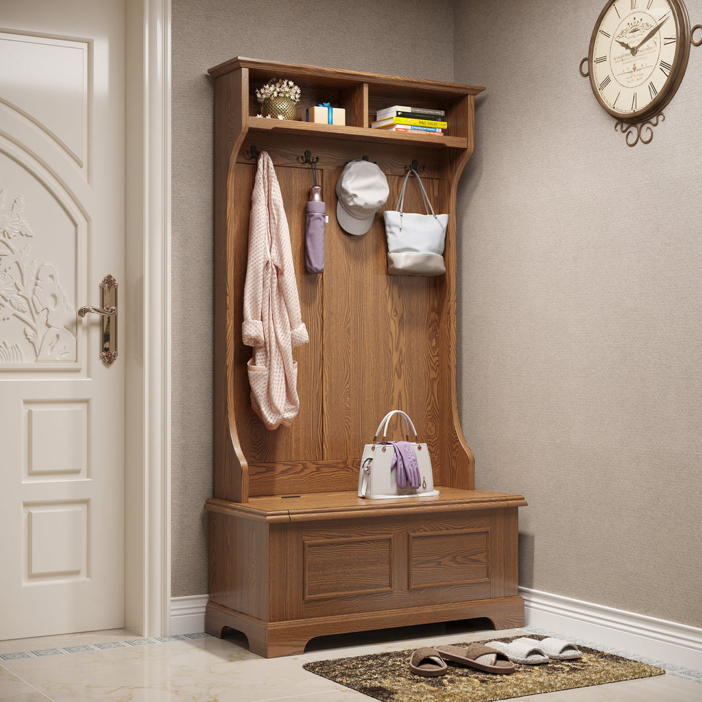 Coat Rack Hall Tree Storage Bench with Cabinet Y9087