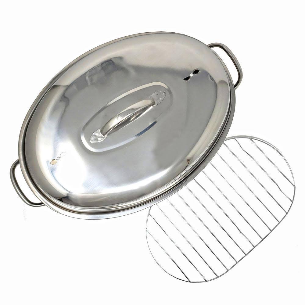 Extra Large Lightweight Stainless Steel Lidded Roaster Pan with Wire Rack C241