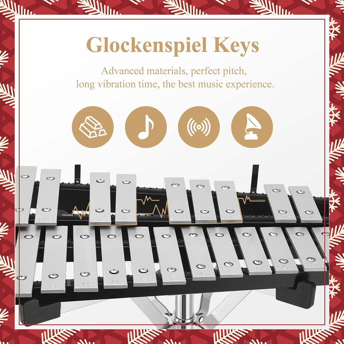32 Note Glockenspiel Xylophone Bell Kit with 8 Inch Drum Practice Pad, Stand, Carrying Bag W39155