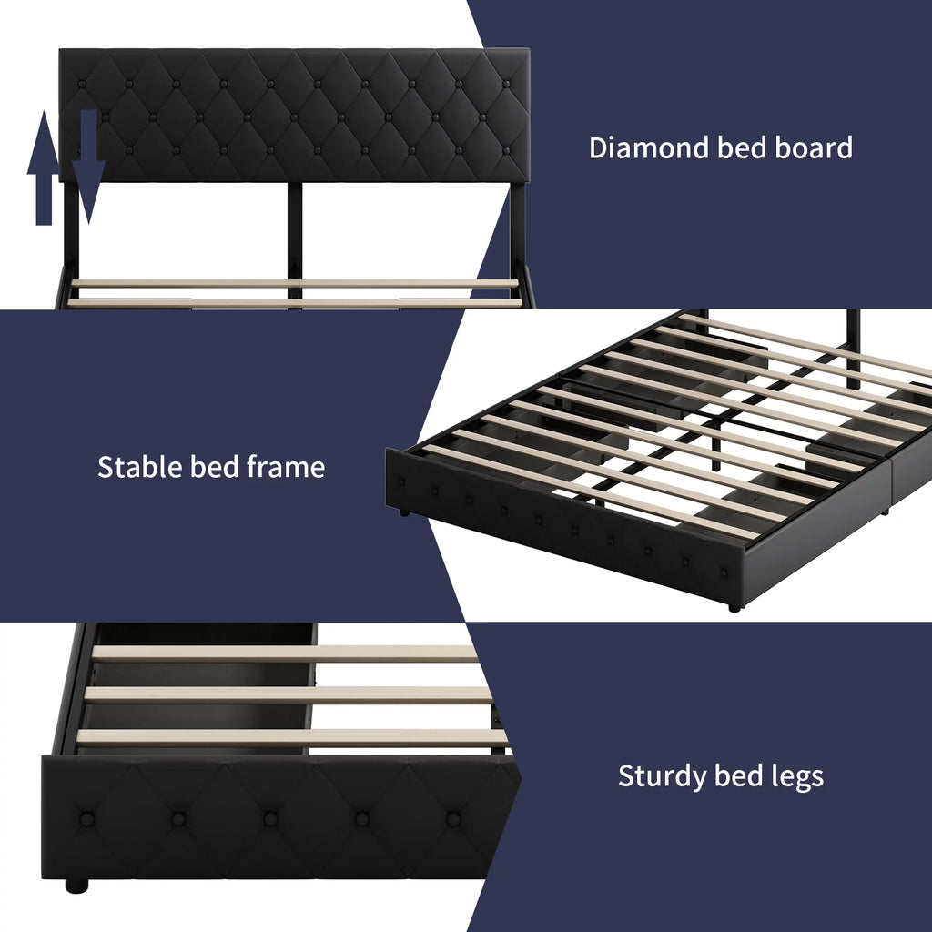 Black King Storage Bed Frame with 4 Drawers P781