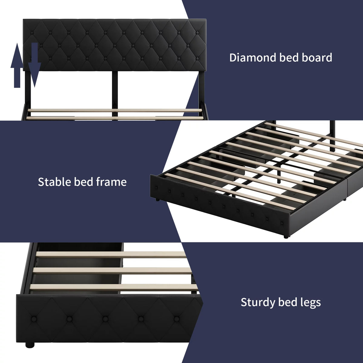 Black King Storage Bed Frame with 4 Drawers P781