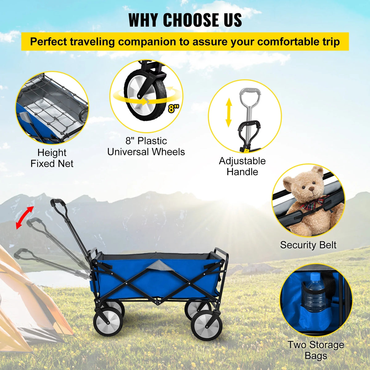Collapsible Wagon Cart, 176 lbs Load, Blue & Gray S791
