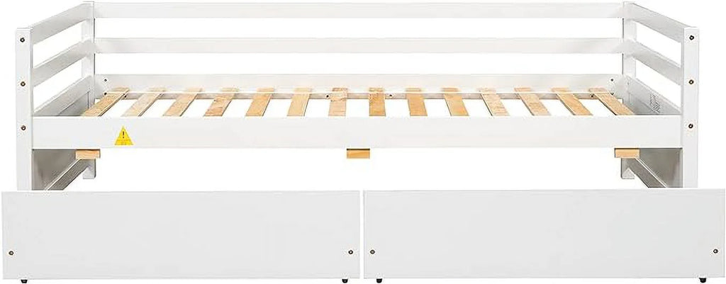 Twin Upholstered Daybed with Storage, Linen Button-Tufted, Double Drawers, Wood Slats, Beige Z196