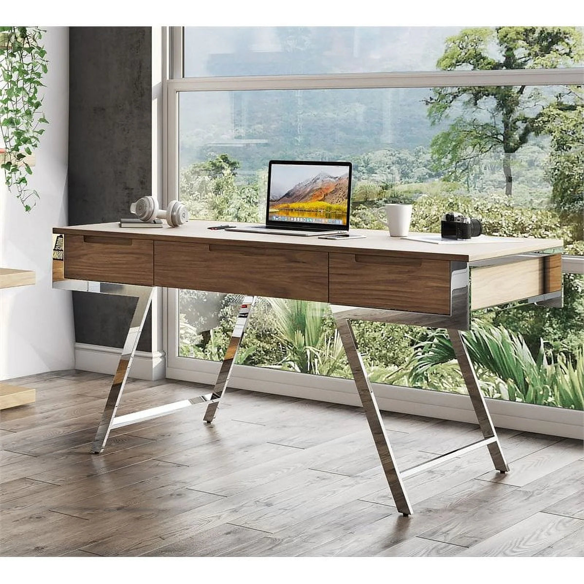 3 Drawer Walnut Chrome Desk J17946