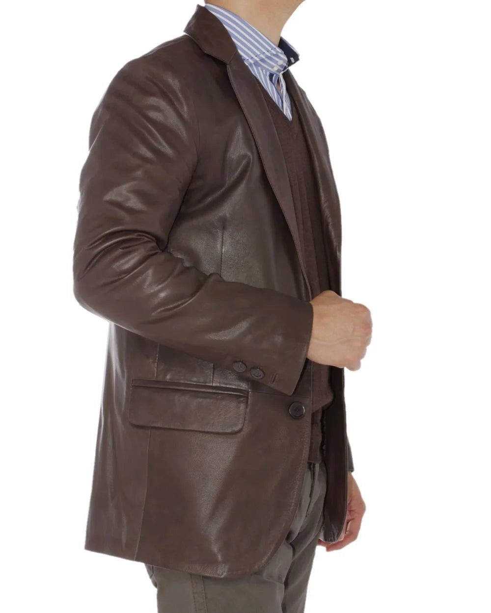Brown Lambskin Leather Blazer Jacket X30887