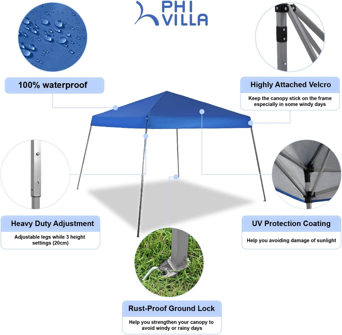 12'x12' Blue Slant Leg Sun Shade Canopy F9042