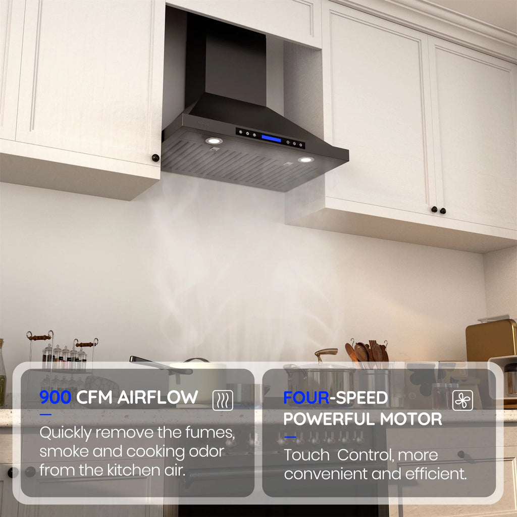 30 inch 900 CFM Convertible Black Stainless Steel Wall Mount Range Hood T441831