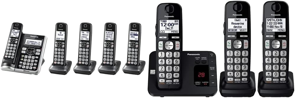 Black/Silver Trim 5 Handsets Cordless Phone System E197126