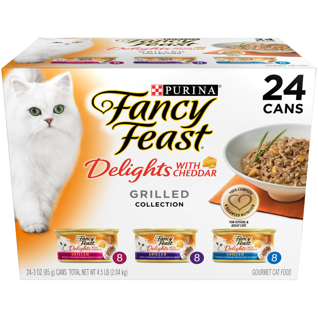 Wet Cat Food Variety Pack with Grilled Chicken, Turkey, Whitefish and Cheddar Cheese in Gravy S472784