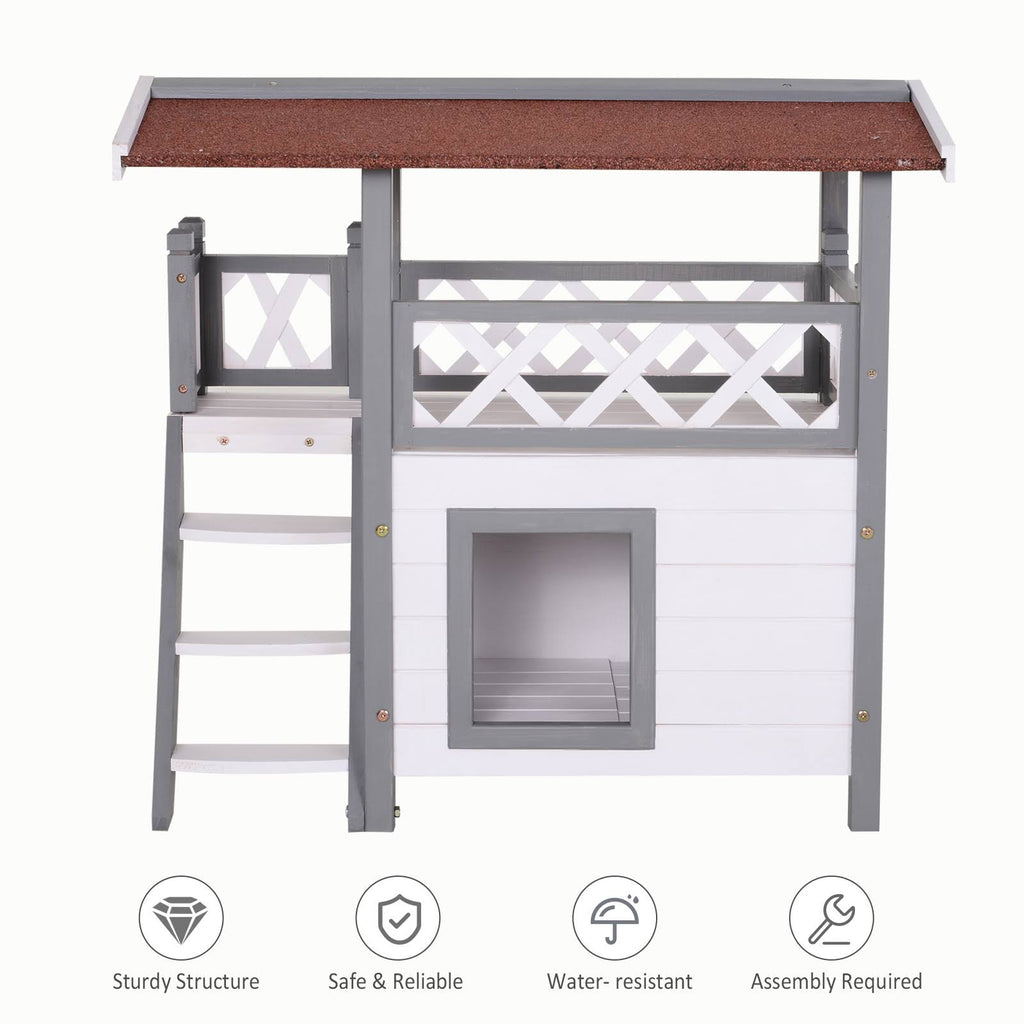 3-Story Wooden Cat House with Balcony V7523