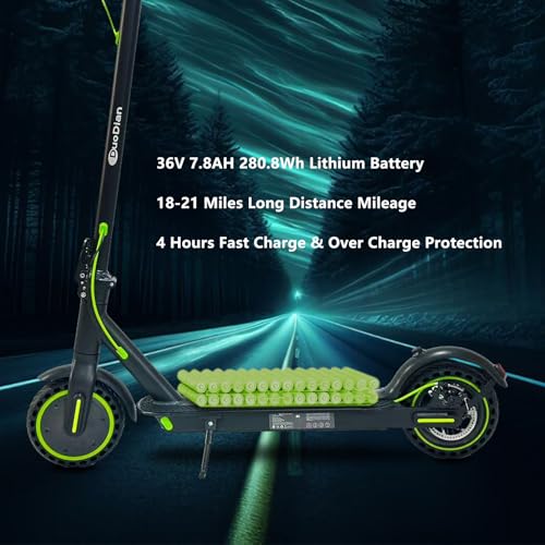 Electric Scooter with 500W Motor, 15-19MPH Max Speed, 18-21 Miles Range, 8.5" Solid Tires, 7.8AH Battery, Foldable (Green) B52561