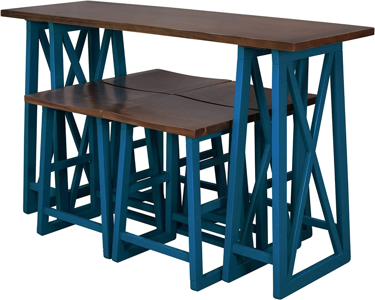 3 Piece Counter Height Table with Storage Cabinet Shelves and 2 Chairs Q18721