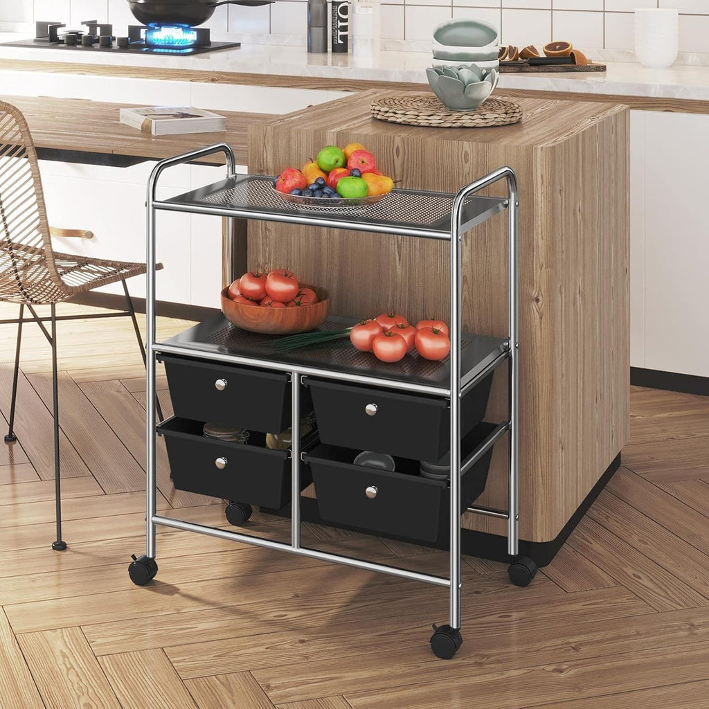 Rolling Storage Cart with 4 Drawers 2 Shelves Black L28706