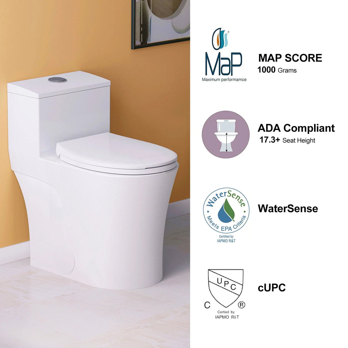 Elongated One Piece Toilet with Comfort Chair Seat, Dual Flush, White L61805