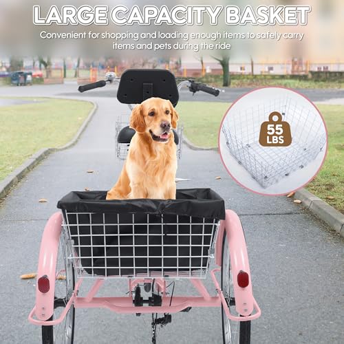 26 Inch 7 Speed Adult Tricycle with Backrest and Baskets T579