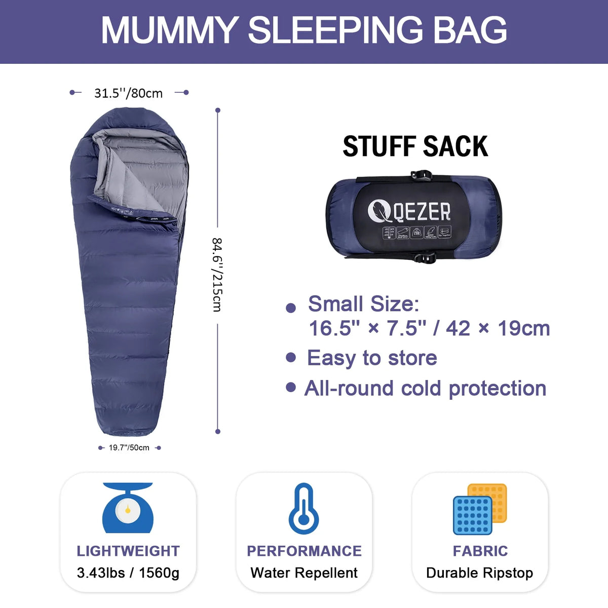Down Sleeping Bag for Adults with Compression Sack Z810540
