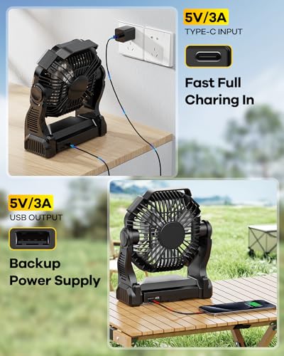 30000mAh Rechargeable Portable Camping Fan with LED Lantern I8835