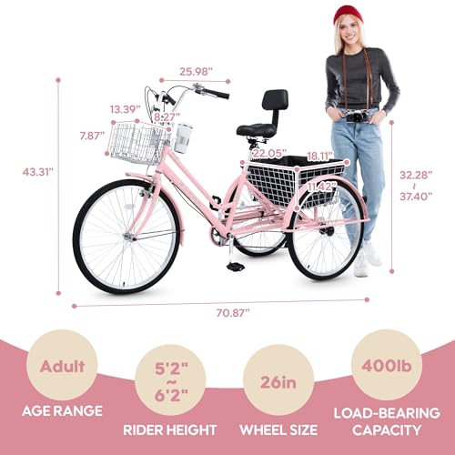 26 Inch 7 Speed Adult Tricycle with Backrest and Baskets T579