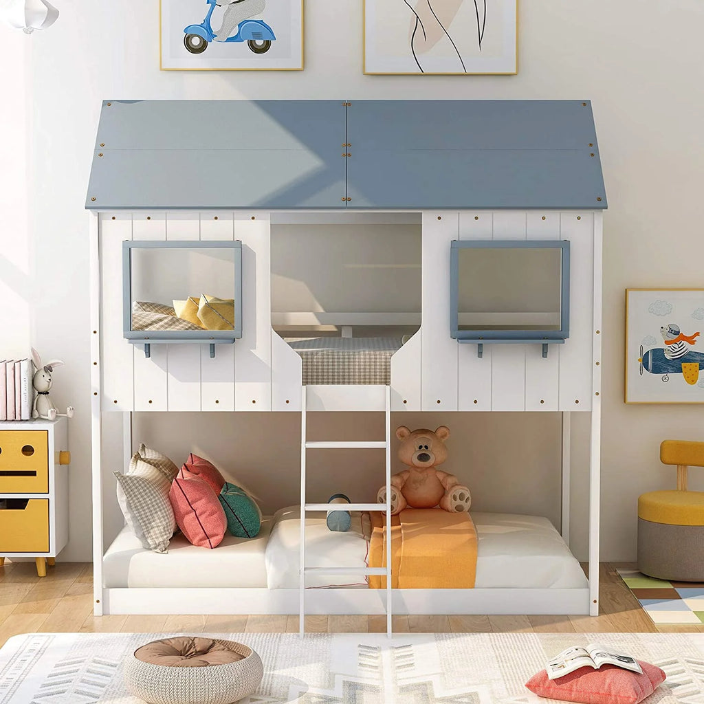 Twin Over Twin White Wooden House Bed M48768
