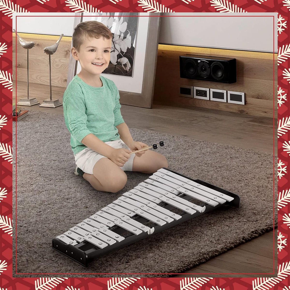 32 Note Glockenspiel Xylophone Bell Kit with 8 Inch Drum Practice Pad, Stand, Carrying Bag W39155