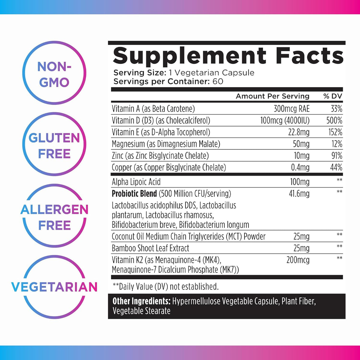9-in-1 Vitamin D3 K2 Supplement, 60 Capsules S4550