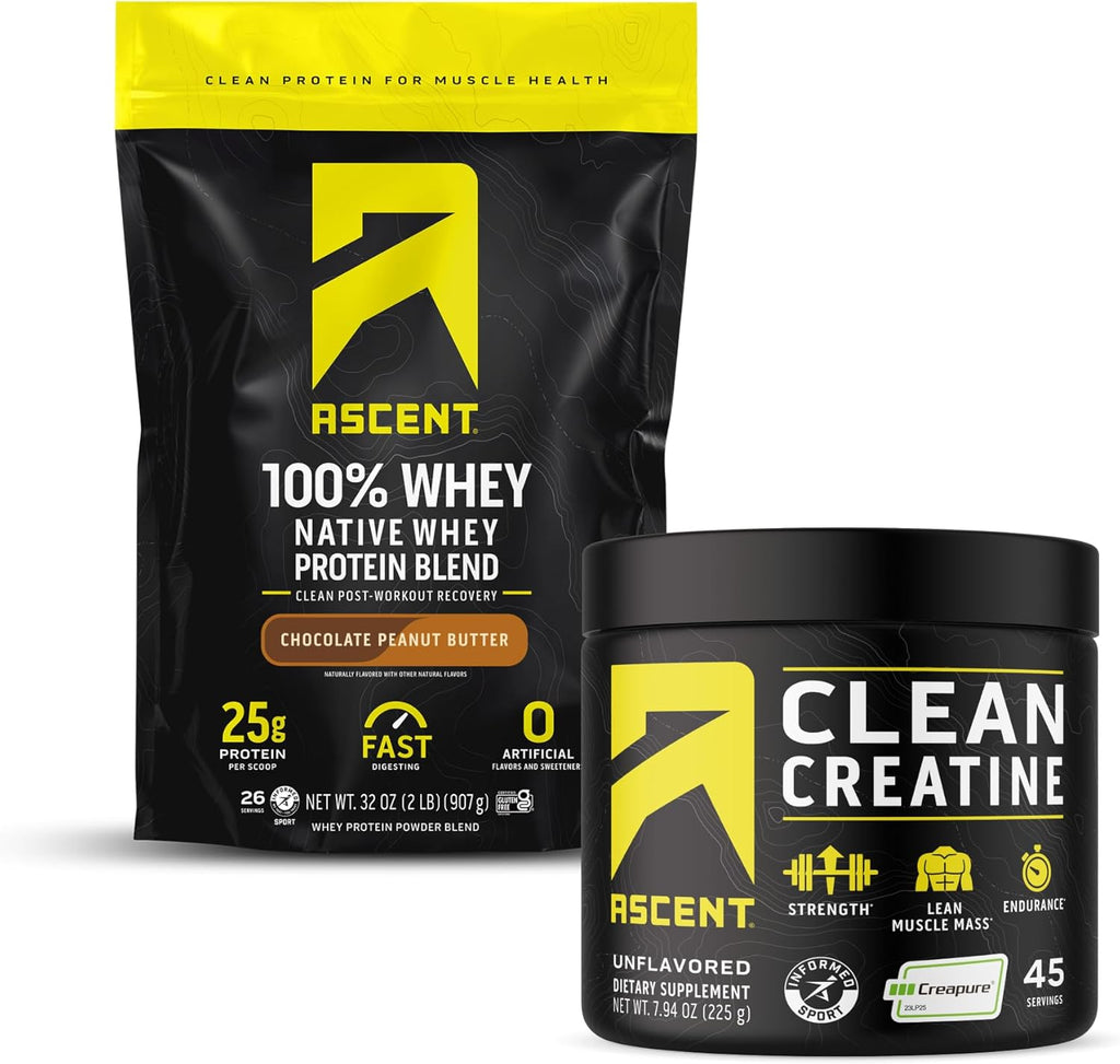 Chocolate Peanut Butter Whey Protein Powder 2 lb, Unflavored Creatine Monohydrate 45 Servings I818