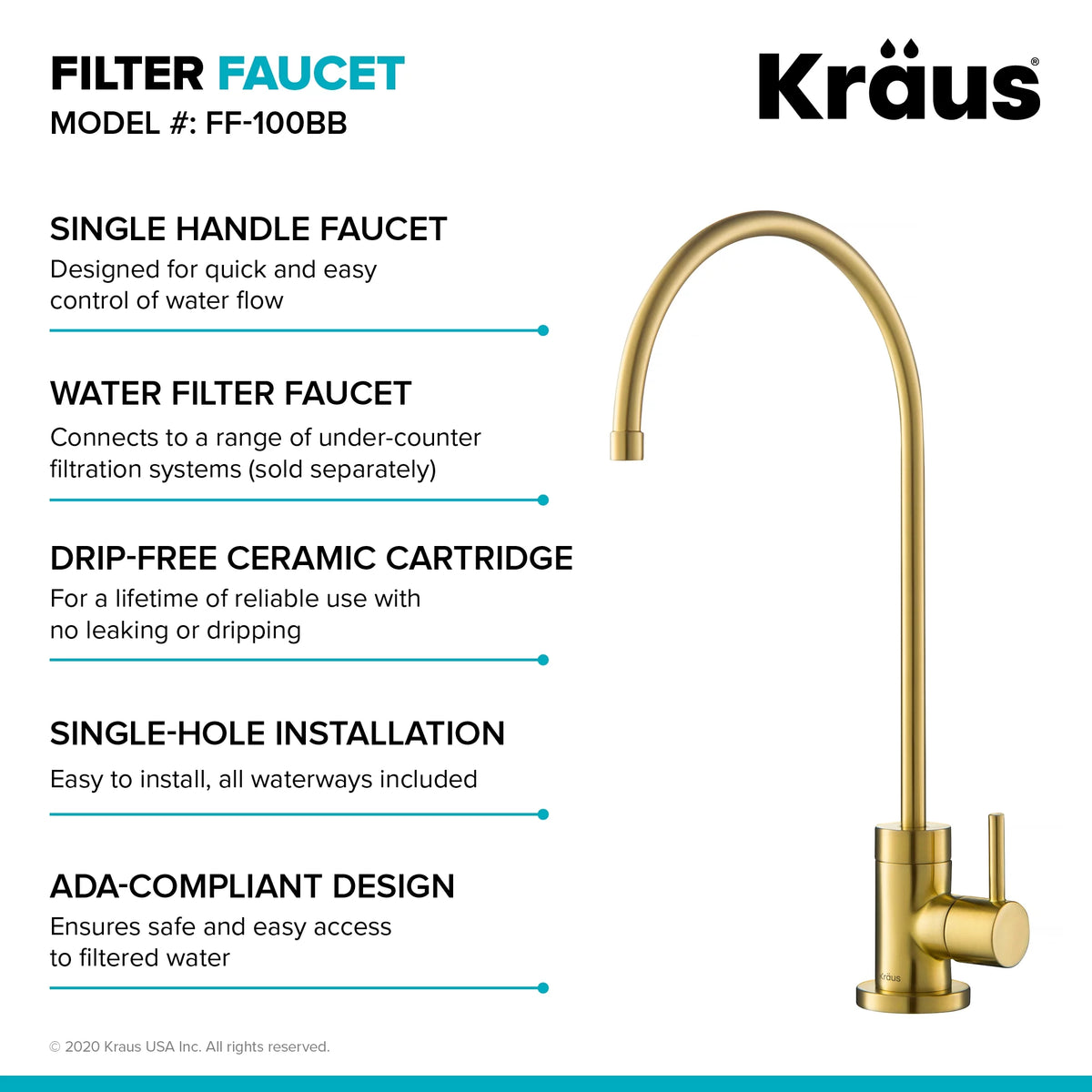 Pull-Down Kitchen Faucet and Water Filter Faucet Combo in Brushed Brass T840