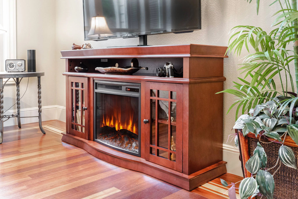 60" x 33" Warm Cherry Finish Fireplace TV Stand R647522