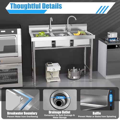 Stainless Steel 3 Compartment Free Standing Utility Sink O1387