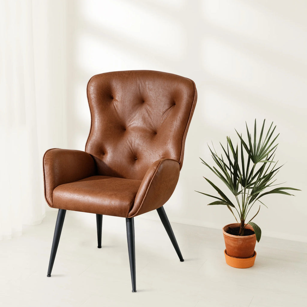 Brown Faux Leather Accent Chair with Metal Legs L59342