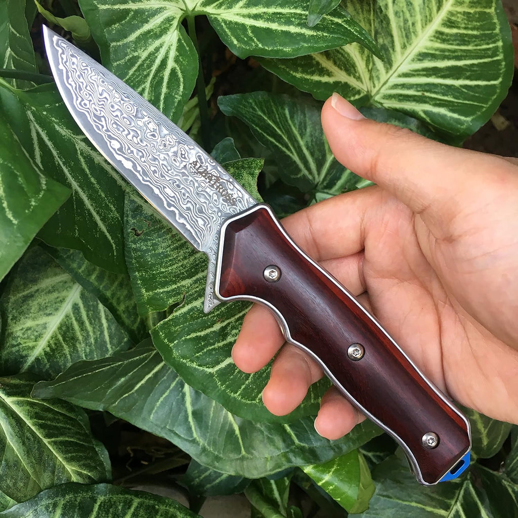 Damascus Folding Pocket Knives with Liner Lock, Cocobolo Wood Handle, Pack of 2 X1948
