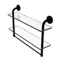 Matte Black 22 inch Two Tiered Glass Shelf with Towel Bar V296