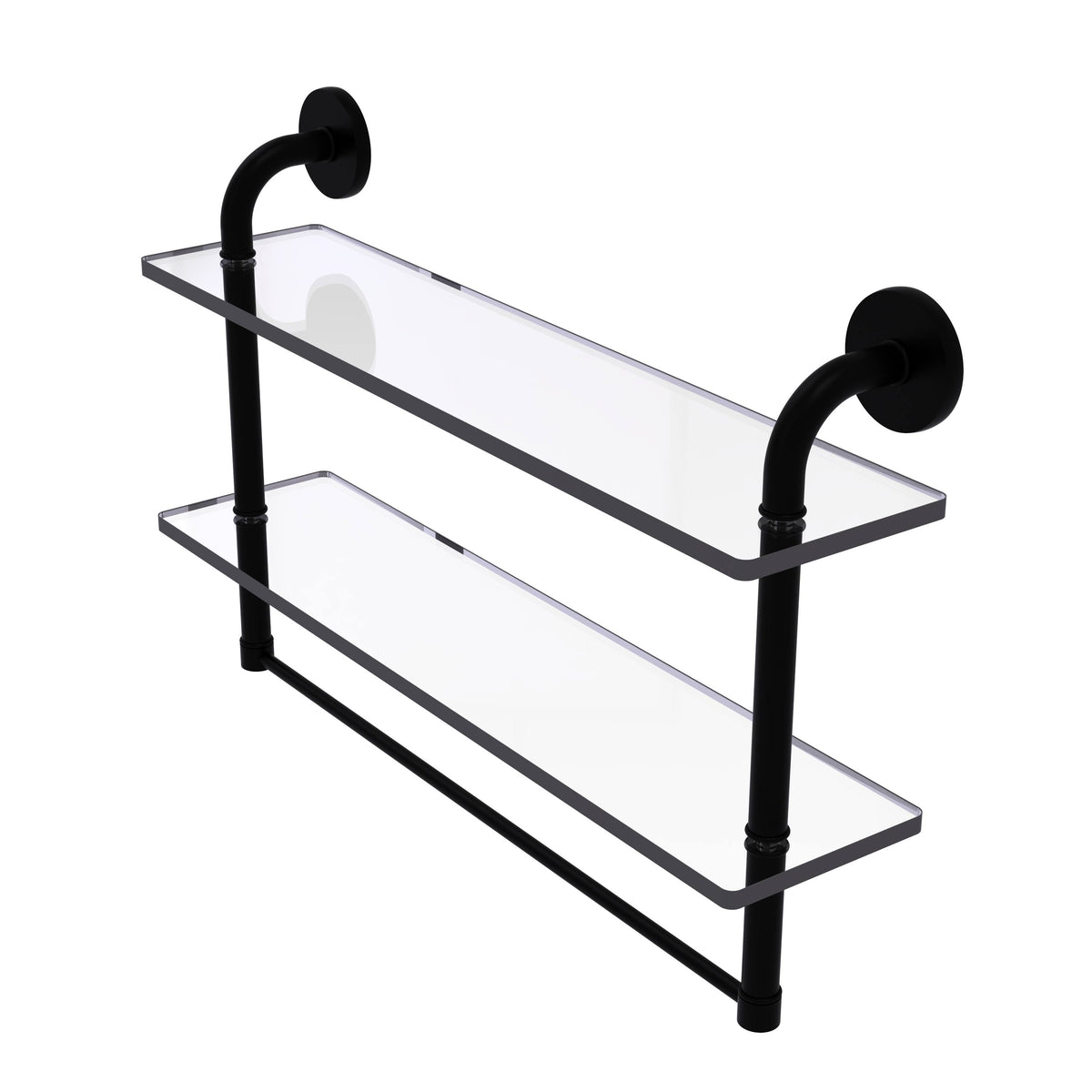 Matte Black 22 inch Two Tiered Glass Shelf with Towel Bar V296