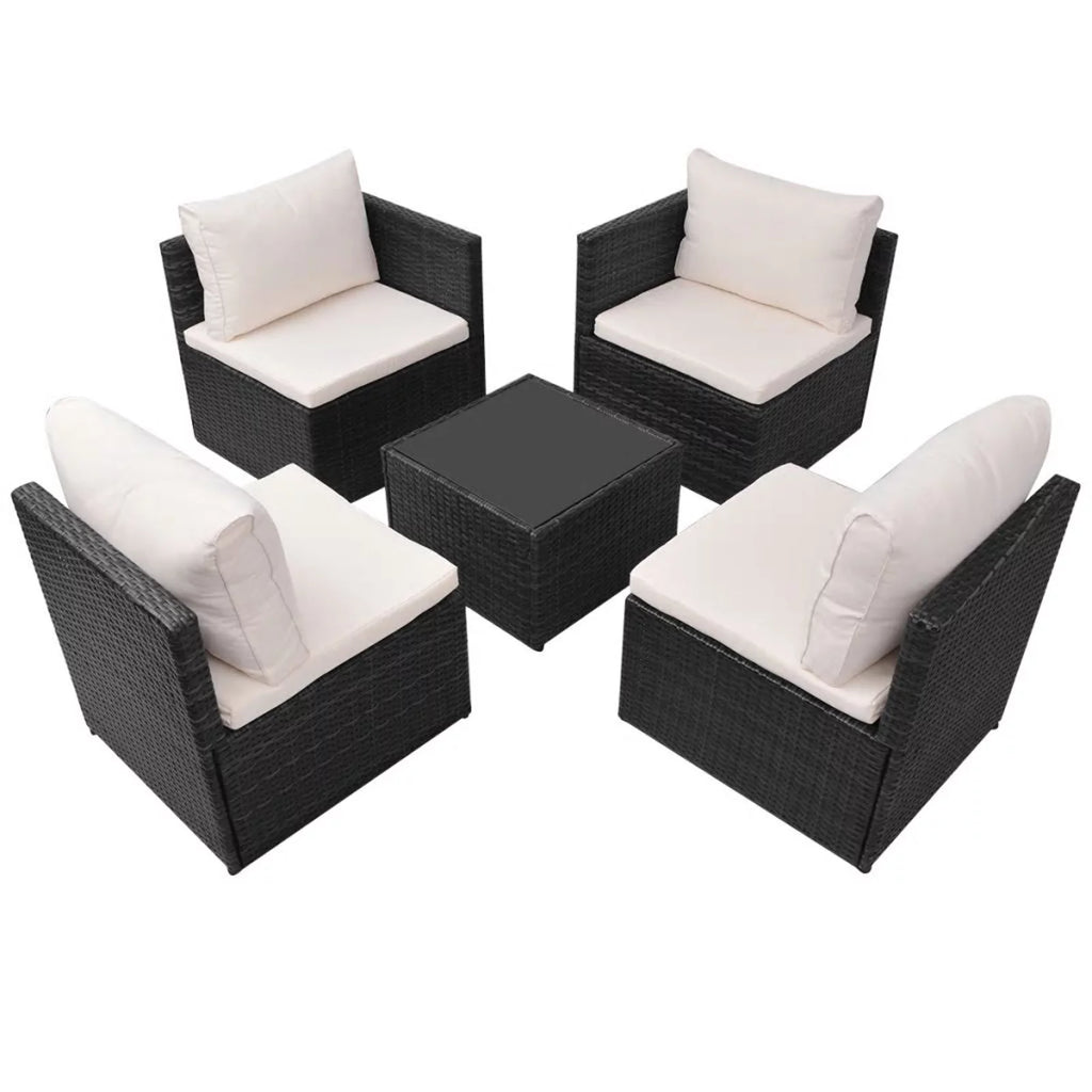 Black Poly Rattan 5 Piece Patio Set Z67986