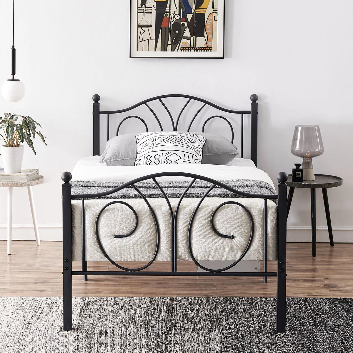 Twin Metal Platform Bed with Headboard and Footboard F5495