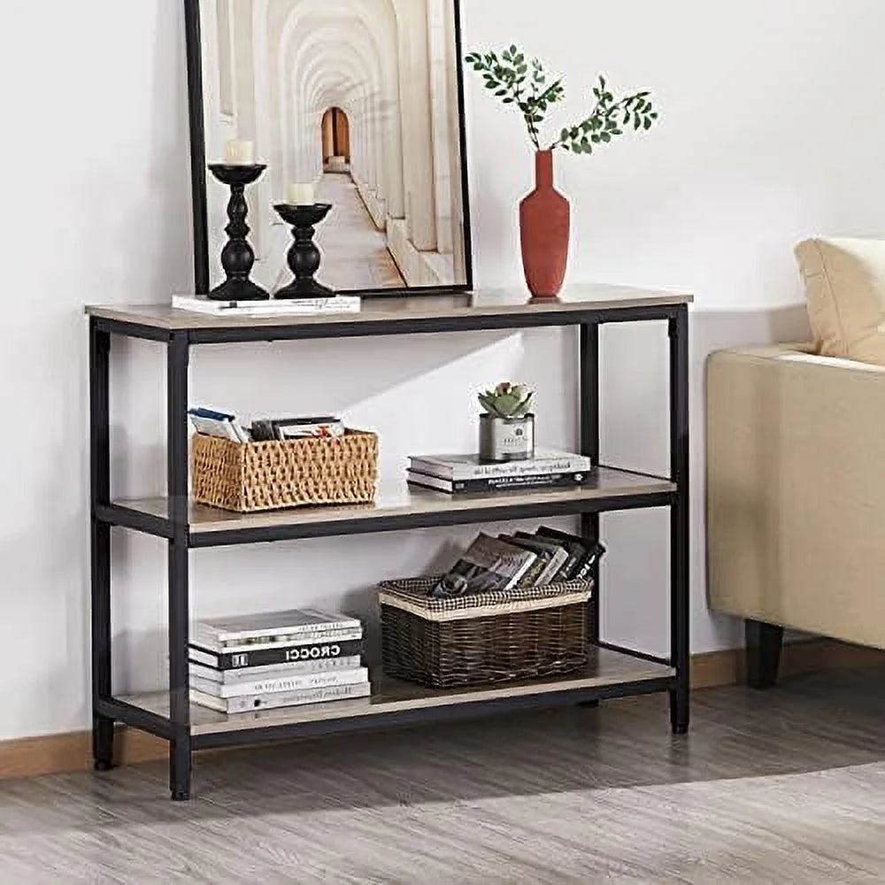 Console Table with Storage Metal Frame 40 x 14 x 32 Inches Gray J69532