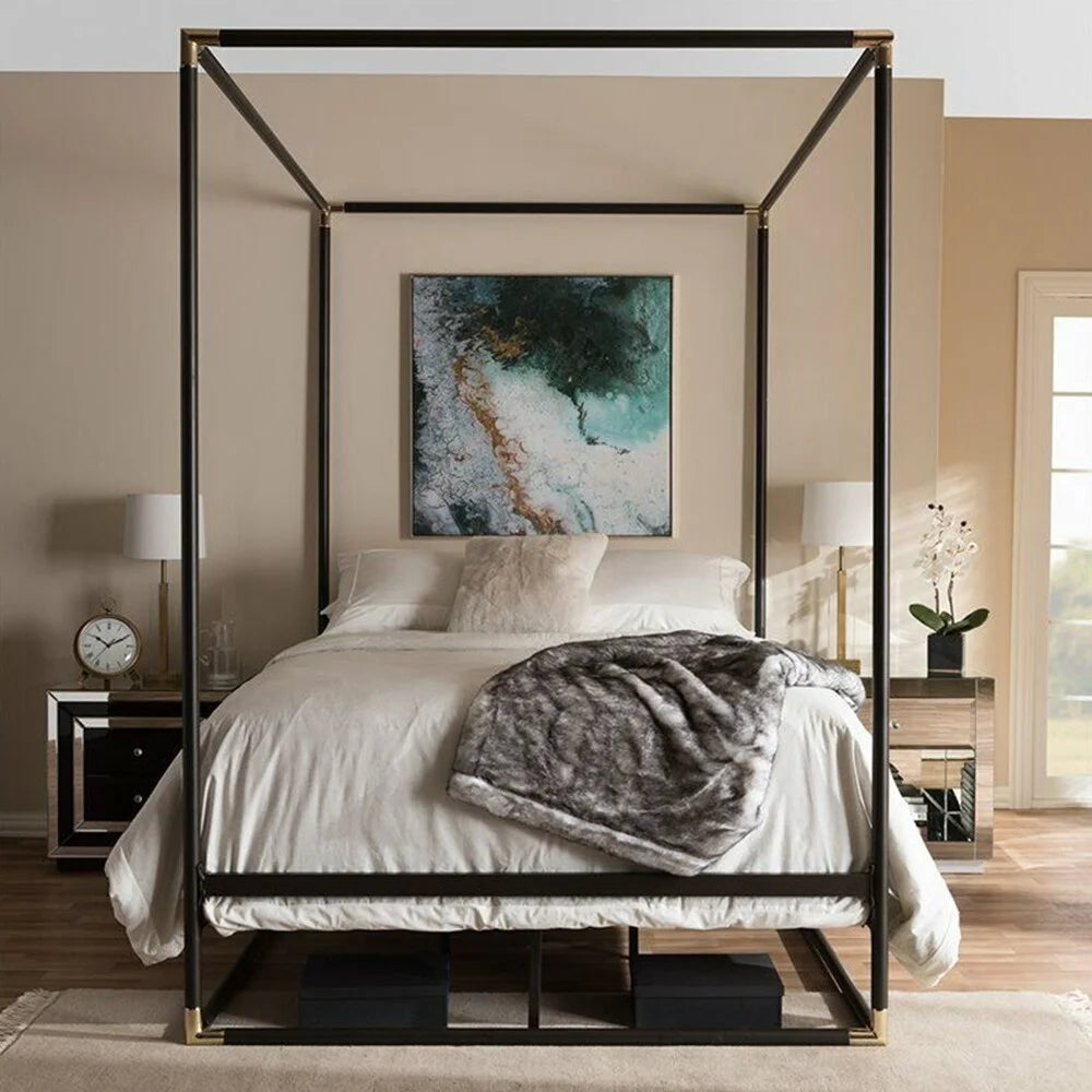 Queen Size Black Metal Canopy Bed Q84646
