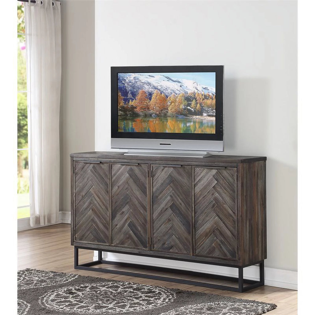 Solid Wood Herringbone 4-Door Credenza U3582