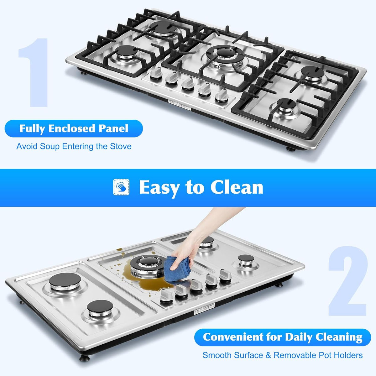 34 inch 5 Burners Built-in Stainless Steel Gas Cooktop F241871