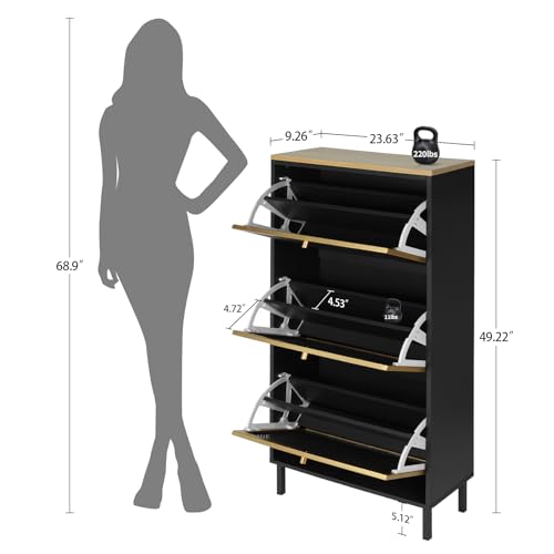 Natural Rattan Shoe Cabinet with 3 Flip Drawers G779417
